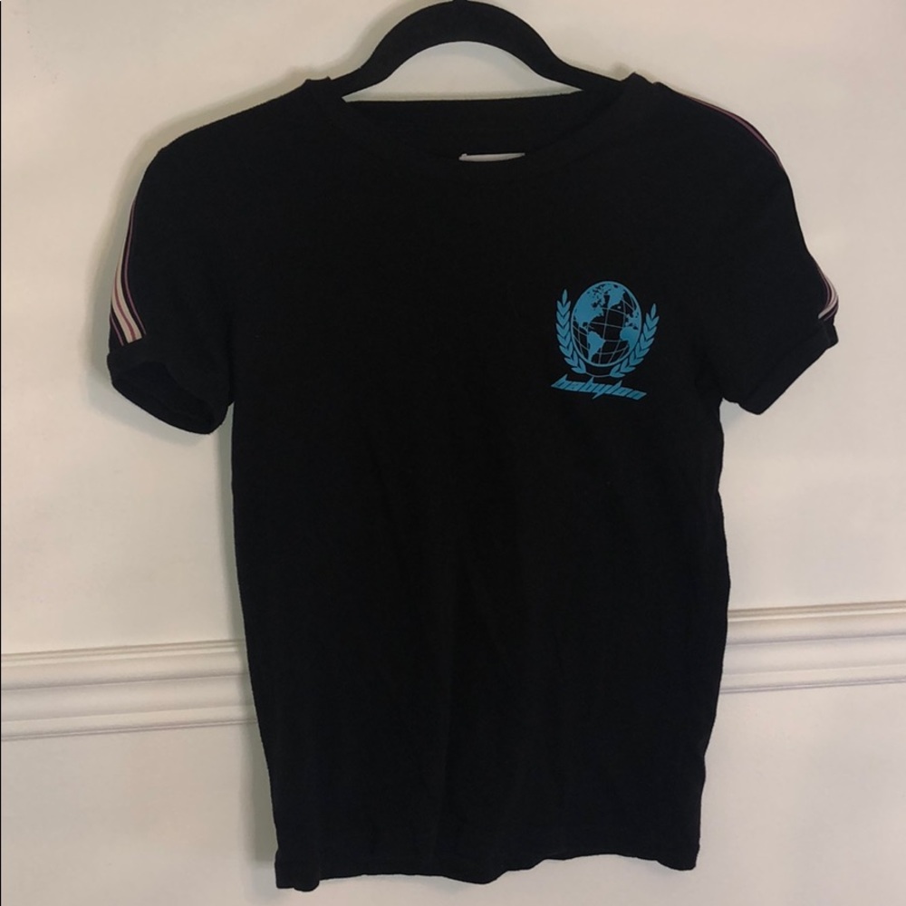 Black TNA T-shirt with stripes on the shoulder